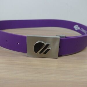 Purple Rubber Belt Mens 34 Silver Logo Buckle Cut to Size Y2K Golf Street CLAZIC